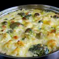 Moussaka de coles de Bruselas, coliflor y brócoli