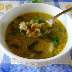 Sopa de champiñones con cebolleta verde