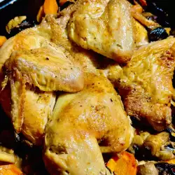 Pollo asado con champiñones y zanahorias