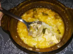 Sopa de arroz con menudencias de cordero