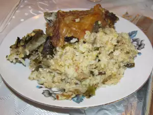 Cordero con puerros y arroz al horno