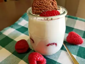 Yogur colado casero con frambuesas y galletas