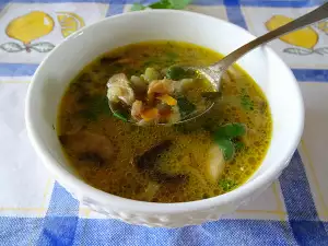 Sopa de champiñones con cebolleta verde