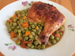 Muslos de pollo con guisantes al horno