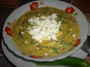 Gachas de espinacas, queso y huevos