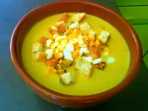 Crema de puerros y quesitos