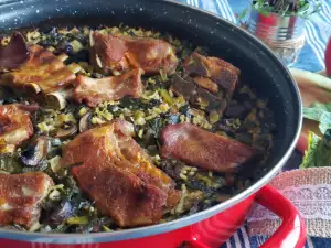 Cordero asado con arroz y espinacas