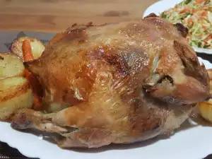 Pollo relleno de higaditos y champiñones