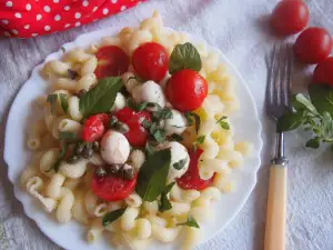 Pasta con tomates cherry, mozzarella y alcaparras (Рasta alla checca)