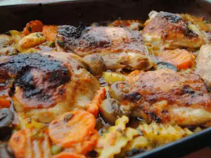 Pollo al horno con muchas verduras