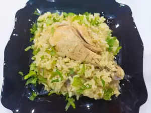 Pollo con arroz y champiñones al horno