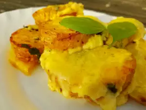 Patatas al horno con albahaca y quesos