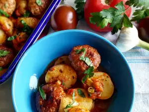 Albóndigas de carne con patatas y salsa de tomate