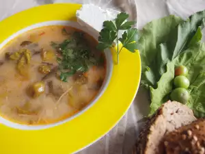 Sopa de primavera con espinacas, armuelle y ciruelos de jardín