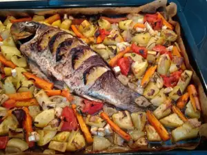 Trucha con verduras al horno