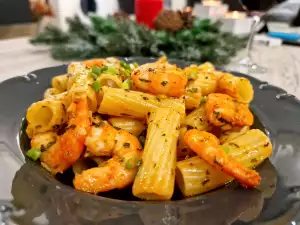 Rigatoni con gambas al ajillo