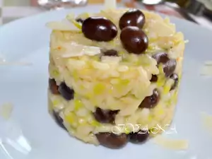 Risotto con aceitunas y puerros