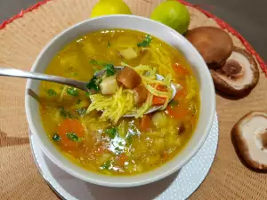 Sopa de setas shiitake y azafrán