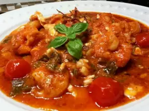 Gambas al estilo griego (con salsa de tomate)