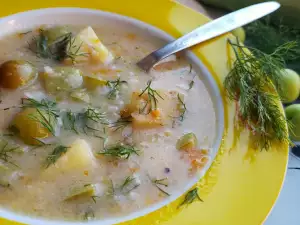 Sopa de calabacín y ciruelo de jardín