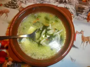 Sopa de queso con espinacas y verduras