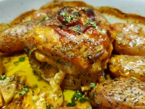 Lomo de cerdo relleno con guarnición de patatas rojas