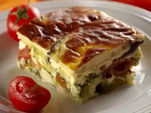 Moussaka de calabacín, berenjena y patatas