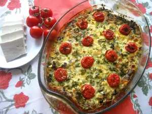 Clafoutis de verduras con queso de cabra y cherrys