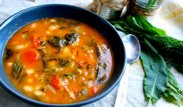 Potaje de alubias con vinagrera y cebolleta verde