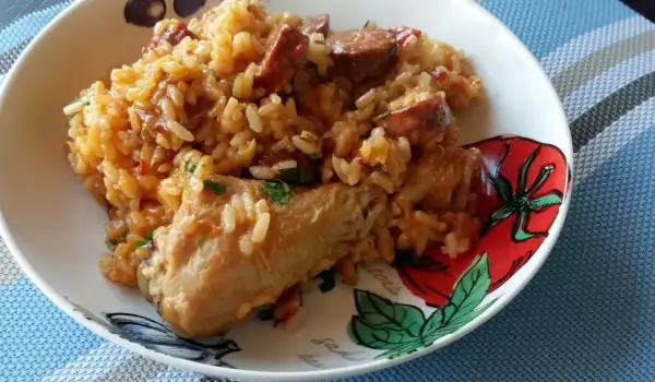 Muslos de pollo con chorizo y arroz
