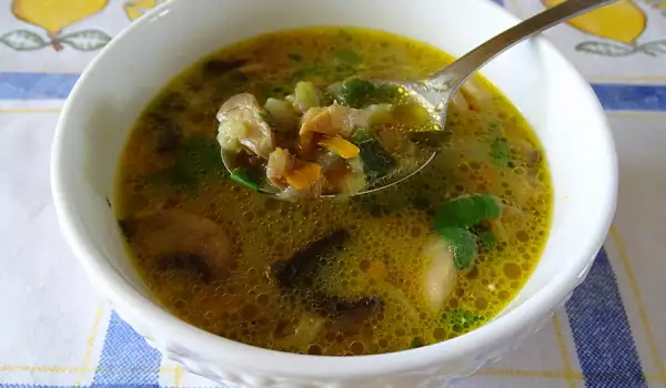 Sopa de champiñones con cebolleta verde