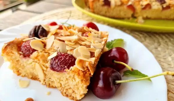 Tarta de chocolate blanco y cerezas