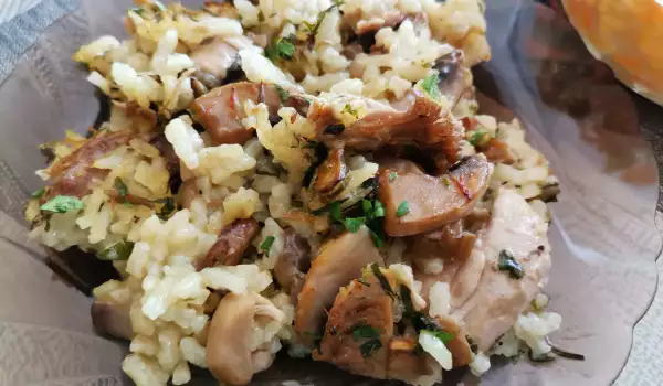 Arroz con pavo y champiñones