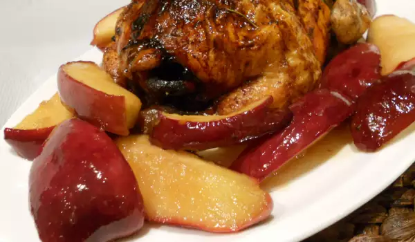 Pavo (o gallina) asado con castañas y manzanas