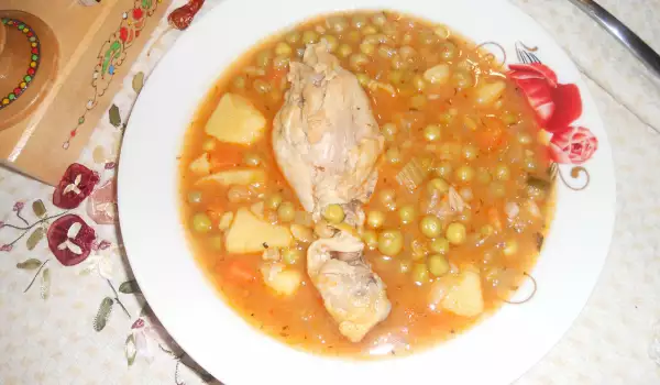 Pollo con guisantes en olla a presión