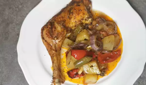 Muslos de pollo al horno con verduras