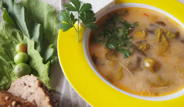 Sopa de primavera con espinacas, armuelle y ciruelos de jardín