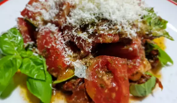 Ensalada de tomates pelados con pesto de pipas de girasol