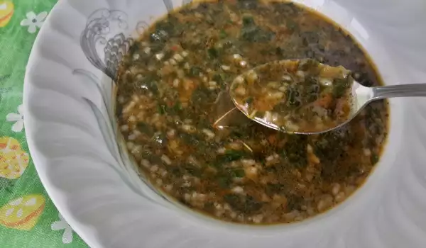 Sopa de espinacas con arroz y zanahorias