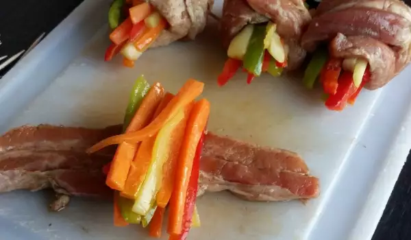 Rollitos de cerdo con glaseado balsámico y verduras