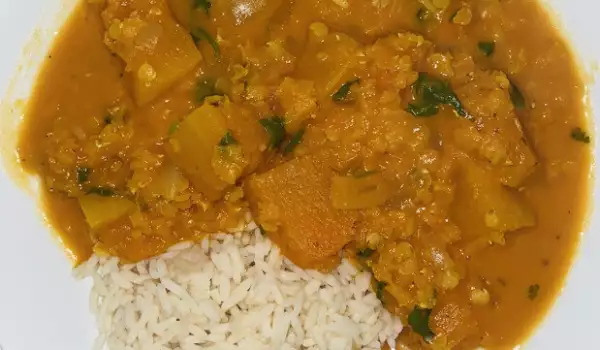 Curry vegano de lentejas y calabaza