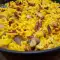 Fudeuá de pato con champiñones