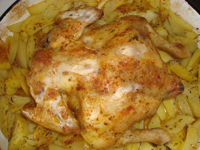 Pollo crujiente con patatas
