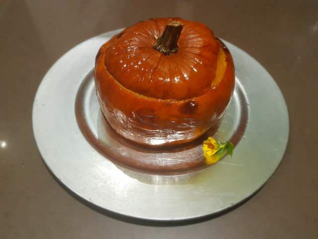 Calabaza rellena de ternera y champiñones